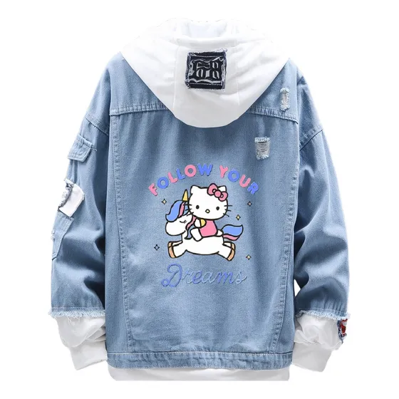2025 Chamarra Vaquera De Estilo Casual Con Estampado Hello K