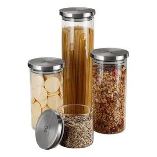 Conjunto 4 Potes Herméticos De Vidro Tampa Inox Electrolux Conjunto 4 Potes Herméticos De Vidro Tampa Inox Electrolux