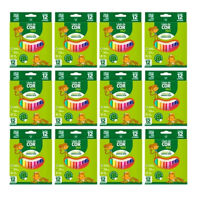 Kit 12 Caixas De Lapis De Cor Pequeno Leo E Leo 12 Unidades