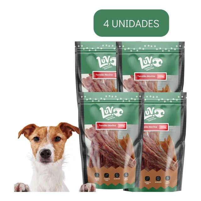 Kit 4un Petisco Para Cães Pet Tendão Bovino Luv Desidratado