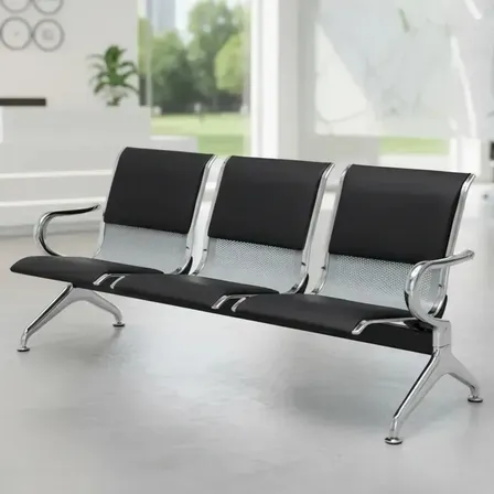 Banca De Espera De 3 Plazas Banca Tandem Acolchonado Negro Banca De Recepcion Banca De Sala De Espera Alclick