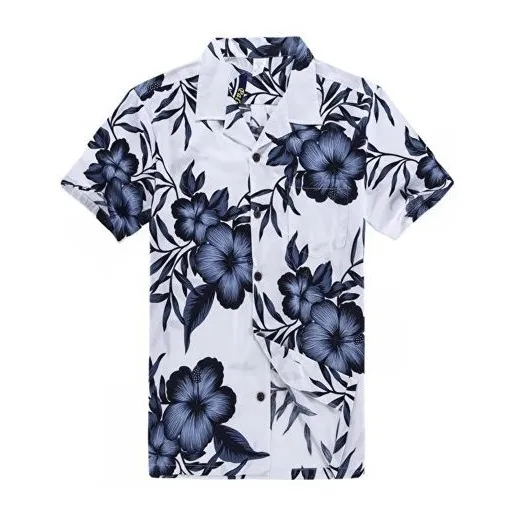 Camisa Hawaiana Para Hombre Palm Wave Camisa Aloha En Azul M