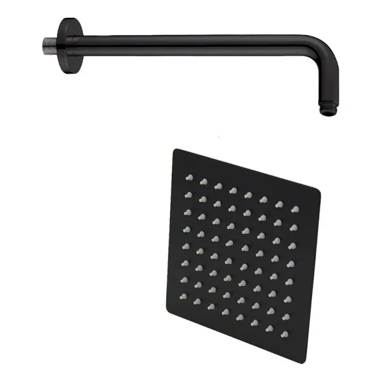 Regadera Cuadrada 15cm Con Brazo Redondo Negro Mate Lujo