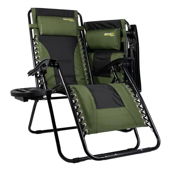 Reposera Acolchonada Plegable X2 Branx Gravedad Cero Mesa Color Brnx0093 Verde/negro