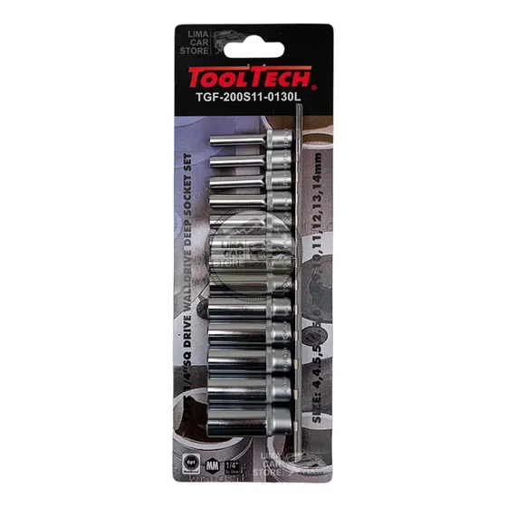 Riel 13 Dados Tubulares 1/4 Hex 4-14mm Tooltech No Stanley