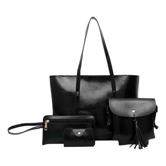 Set De Cartera X4 Bolso Monedero Billetera Eco Cuero Dama 1