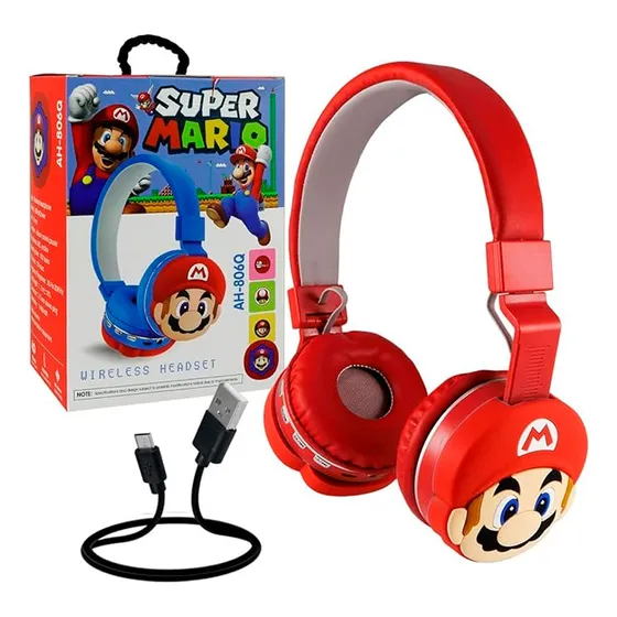 Audífonos Bluetooth Inalámbricos Súper Mario Mp3 Memoria Color Rojo