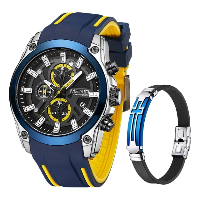 Megir Mens Relojes Chronograph Azul Silicona Correa Y Qbrxk