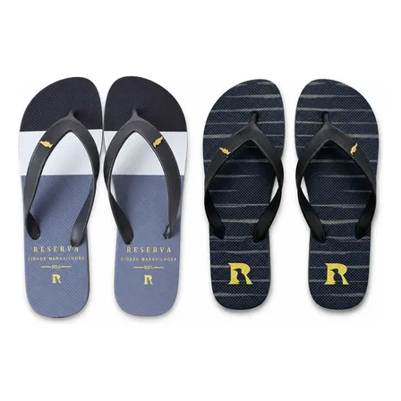 Kit 2 Pares Chinelo Masculino Reserva Confortável E Macio Preto Dourado E Preto Cinza 41/42