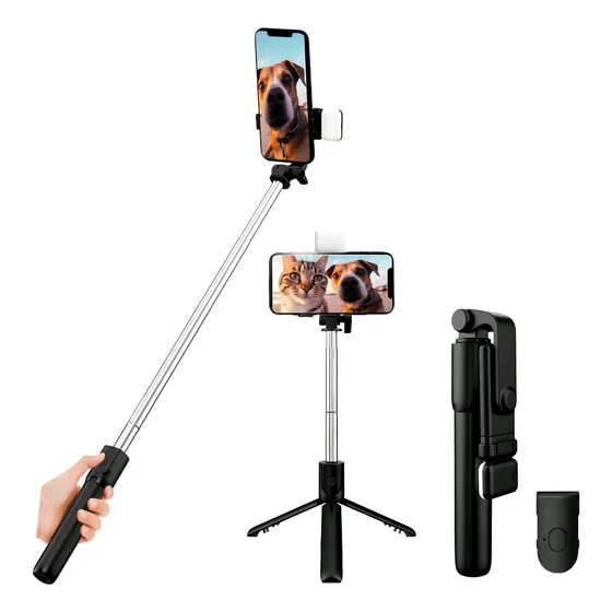 Bastão Pau Selfie Tripé Controle Bluetooth C/ Luz Led 70cm
