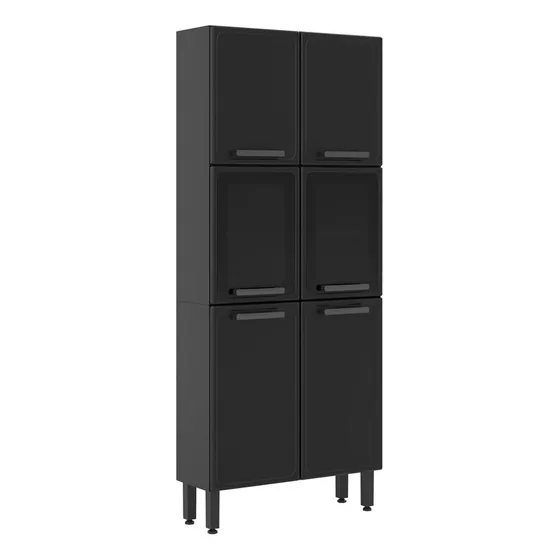Armário De Cozinha De Aço 6 Portas 2 Vidros Estilo Bertolini
