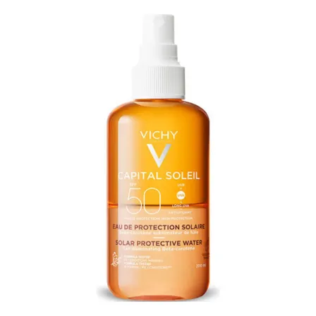 Água Solar Corporal Iluminador com Beta Caroteno e Vitamina E, Proteção Fps50, Textura Aquosa Capital Soleil Waters Vichy 200ml