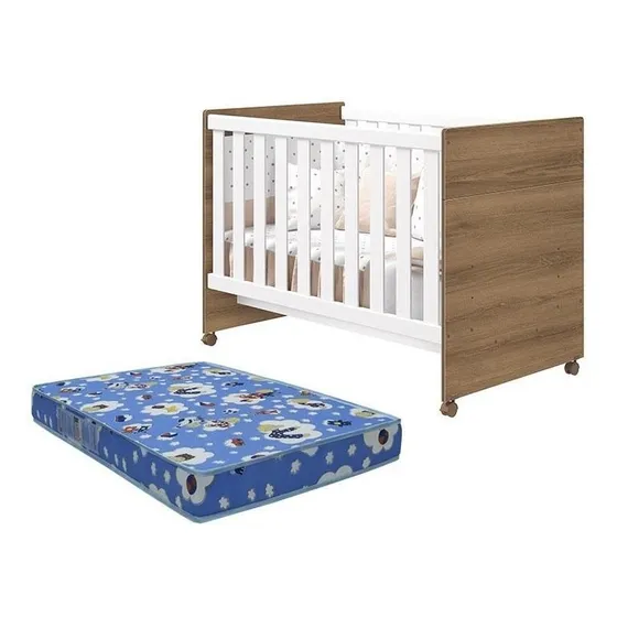 Berço Americano Katatau Com Colchão D18 - Reller Móveis Cor Branco/mezzo