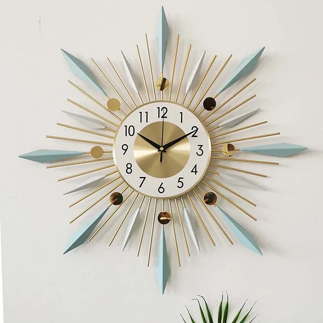 Reloj Moderno Mediado Siglo Pared Decorativo Metal Cuarzo