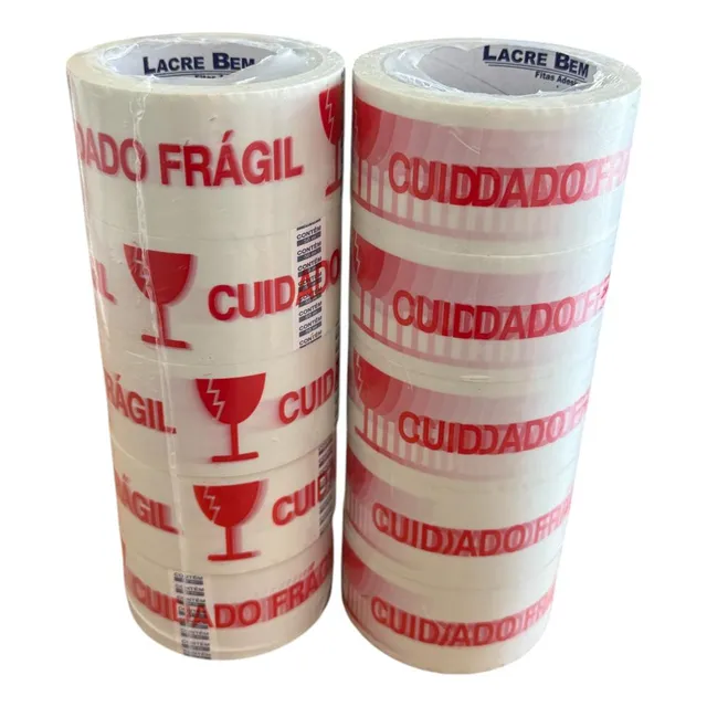 10 Rolos De Fita Adesiva Cuidado Frágil 48mm X 50metros
