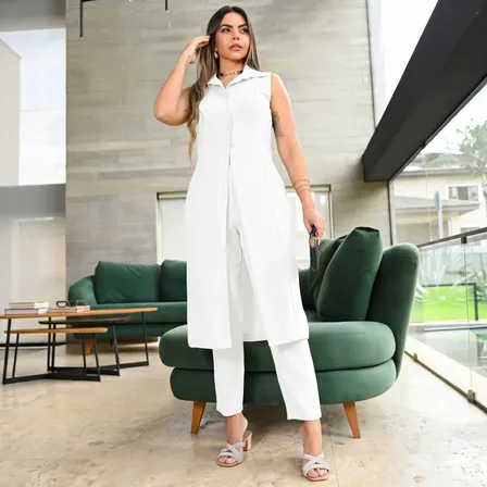 Conjunto Social Linho Feminino Alfaiataria Elegante Luxo Be