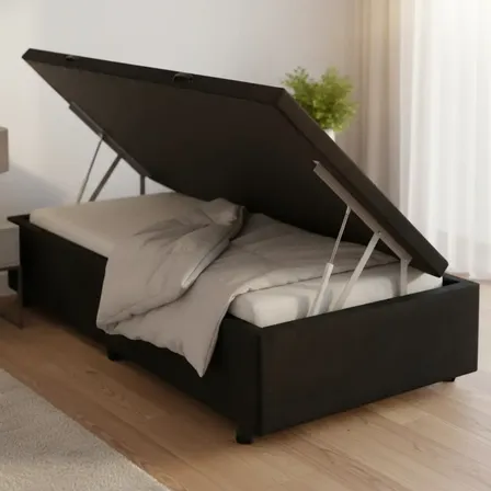 Cama Baú Solteiro Suede Nd Móveis 88x188 Cm Suede Preto
