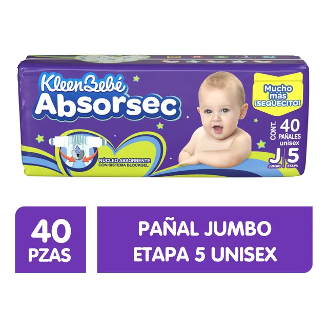 Pañales Kleenbebé Absorsec Etapa 5 Unisex 40 Piezas