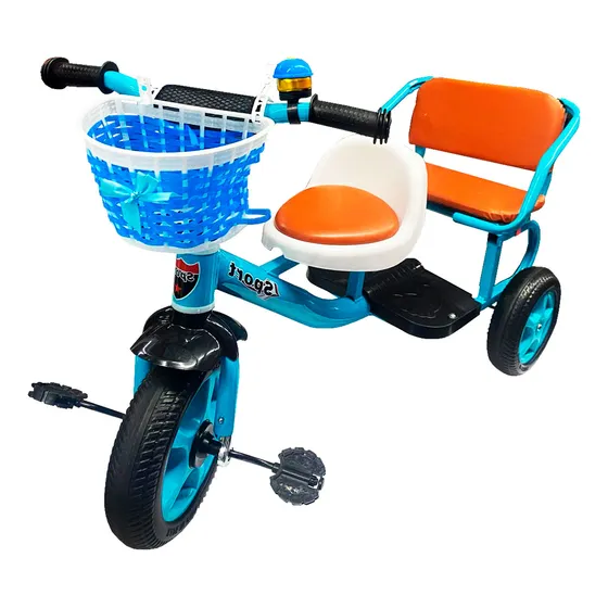 Triciclo Para Niños Doble Con Asiento Acolchado Con Timbre