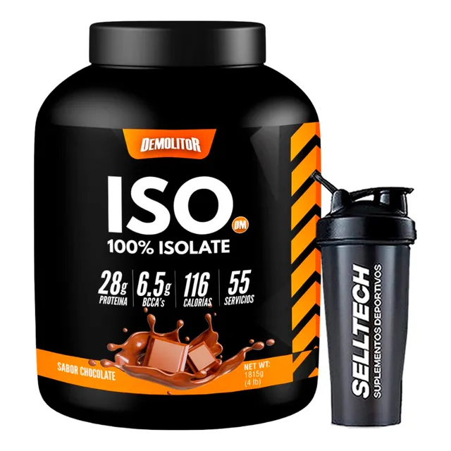 Proteína Iso 100% Whey Demolitor 4lb Chocolate + Shaker
