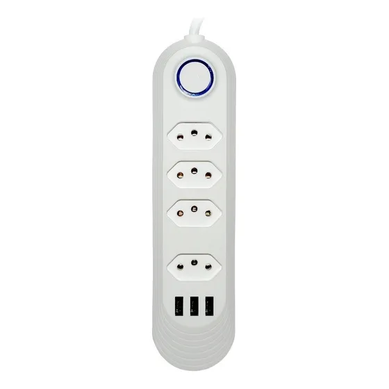 Extensão De 4 Tomadas Com 3 Usb Branco Bivolt 2 Metros