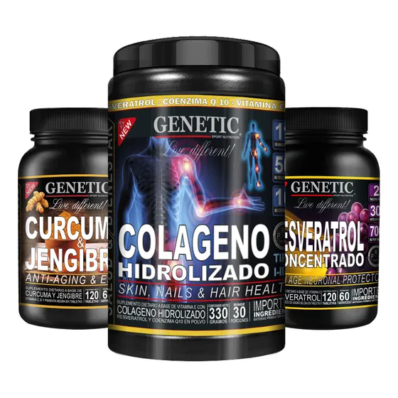 Colágeno Hidroli Resveratrol Ginkgo Cúrcuma Jengibre Genetic
