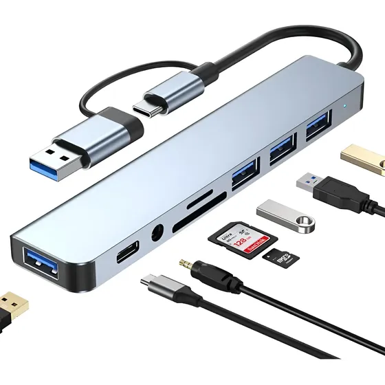 Estação De Acoplamento Tipo C 8 Em 1, Hub Hd Usb3.0 Para Tel