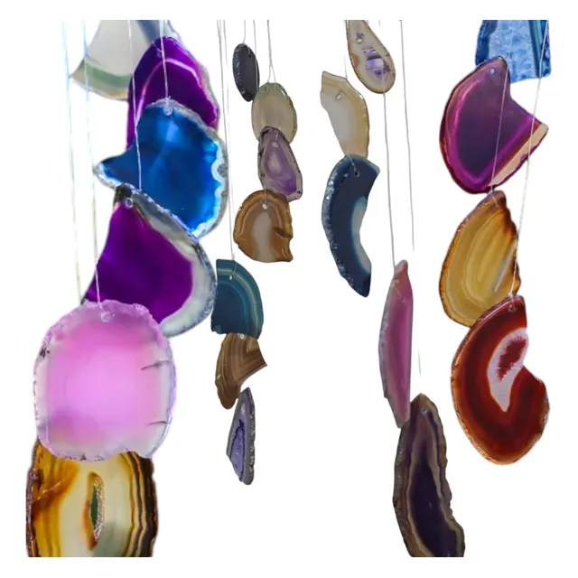 01 Mensageiro Sino Dos Ventos Ágata Com 7 Pedras Coloridas