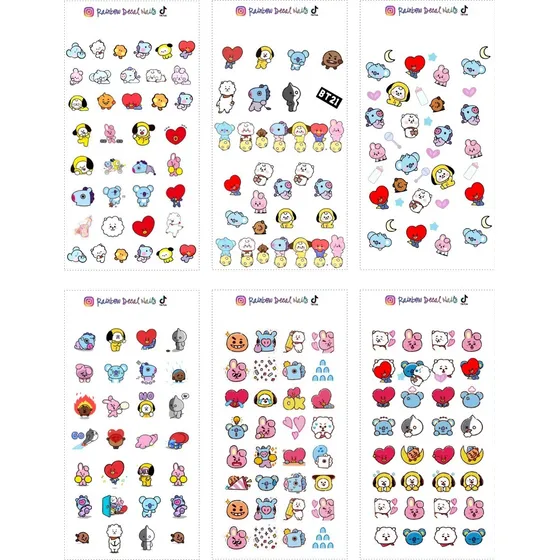 Sticker Nails Tatuajes De Uñas Bt21 6 Planillas 