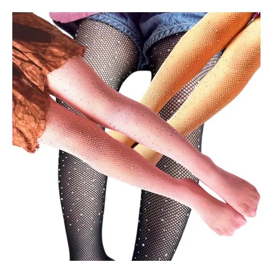 Kit 3 Meia Calça Infantil Com Strass Brilho Meia Arrastão