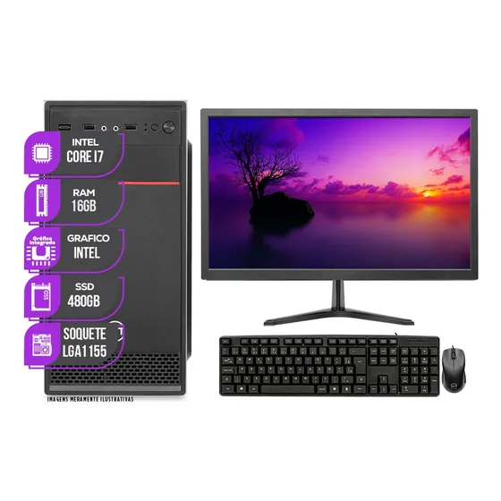 Pc Completo Mancer, Intel Core I7, 16gb de Ram, Ssd 480gb, Teclado e mouse + Monitor