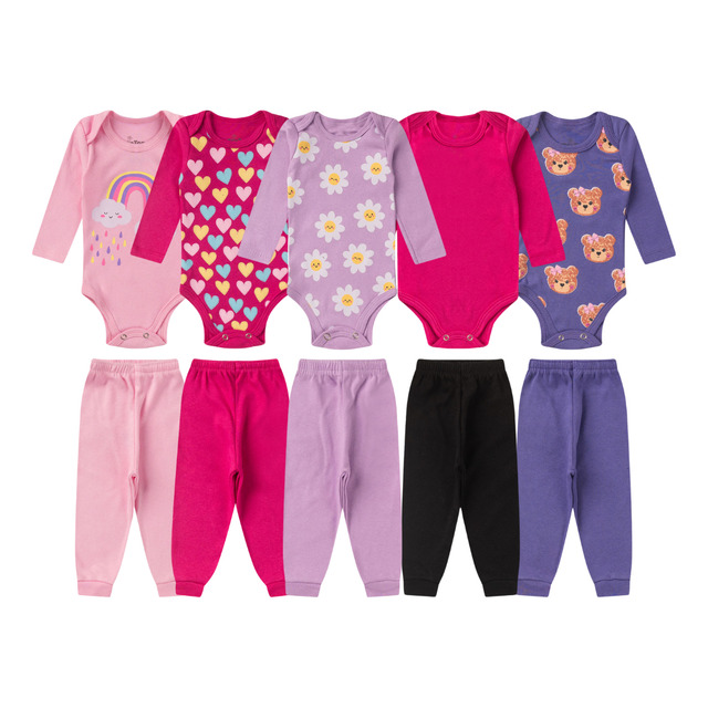 Kit 4 Peças Enxoval Bebe Menino/menina Body Calça Algodão Kit 4 Peças Enxoval Bebe Menino/menina Body Calça Algodão