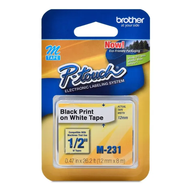 Cinta Brother M231 Letra Negra Fondo Blanco 12mm No Laminada