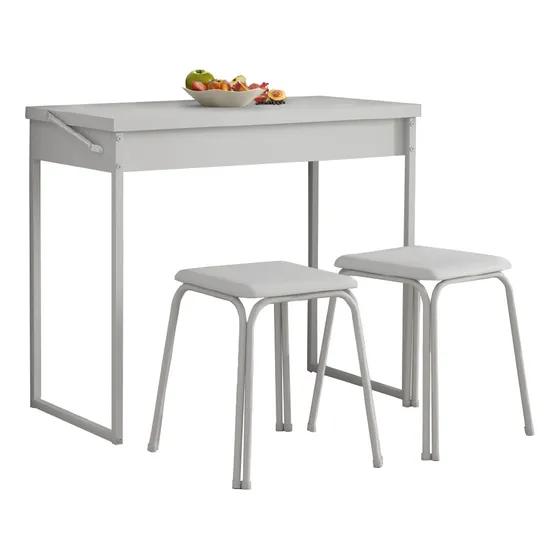 Juego de mesa plegable blanco Carraro con 2 taburetes, diseño de tela de silla: liso
