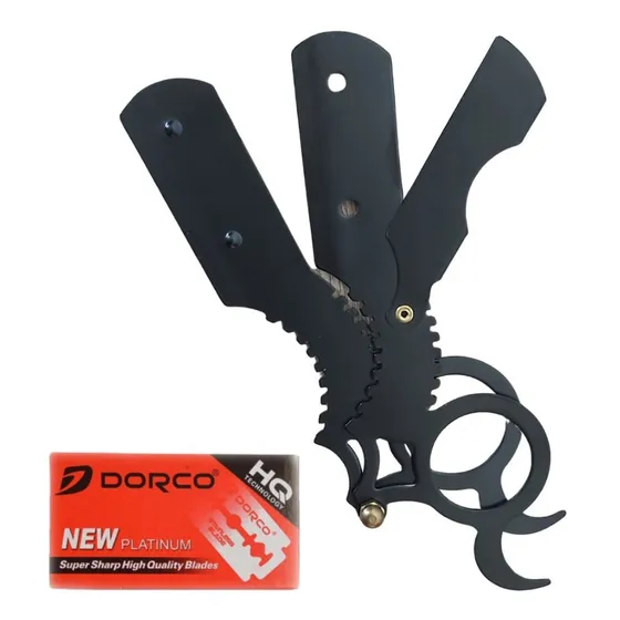 Navaja Barbera Metalica+ Hojillas Dorco Pro Black 2 Huecos