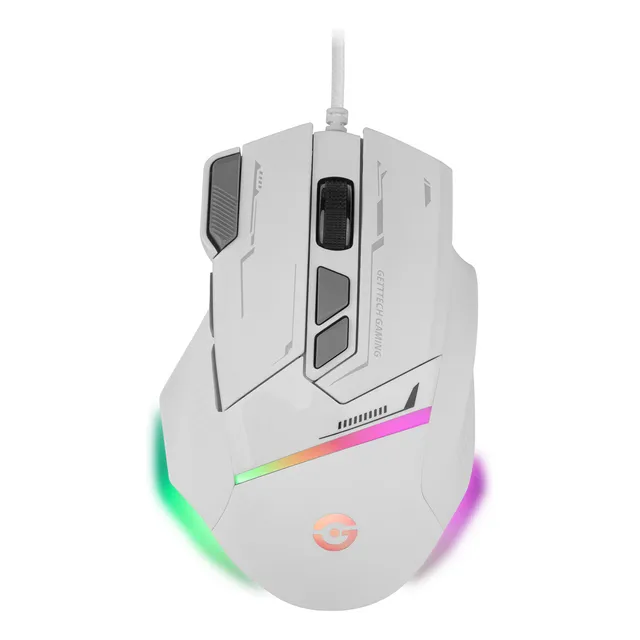 Mouse Gamer Getttech Con Iluminación RGB 7200 DPI Ajustable 8 Botones Personalizables Mediante Software Alámbrico 1.5M para Portátil PC Gamer Blanco