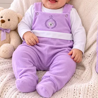 Macacão Bebê Menina Menino Atoalhado Confortavel 0 A 4 Meses Lilás 0 A 4 Meses R