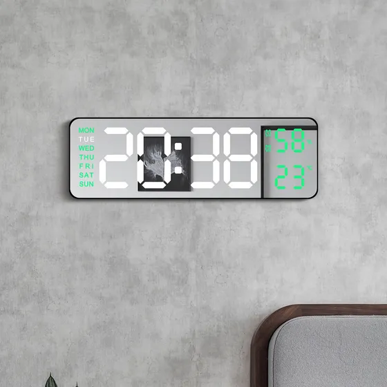 Reloj De Pared Digital Led Con Espejo Y Termómetro Higrómetr