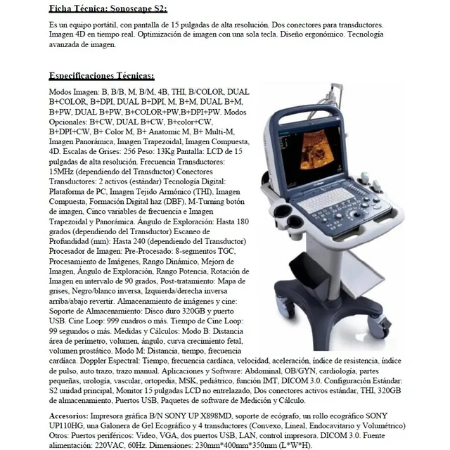 Ecógrafo Sonoscape S2 Con Función 4d