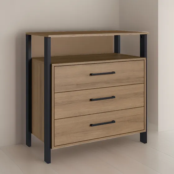 Comoda Cajonera Chifonier - Dormitorio Estilo Industrial Color Miel/Negro