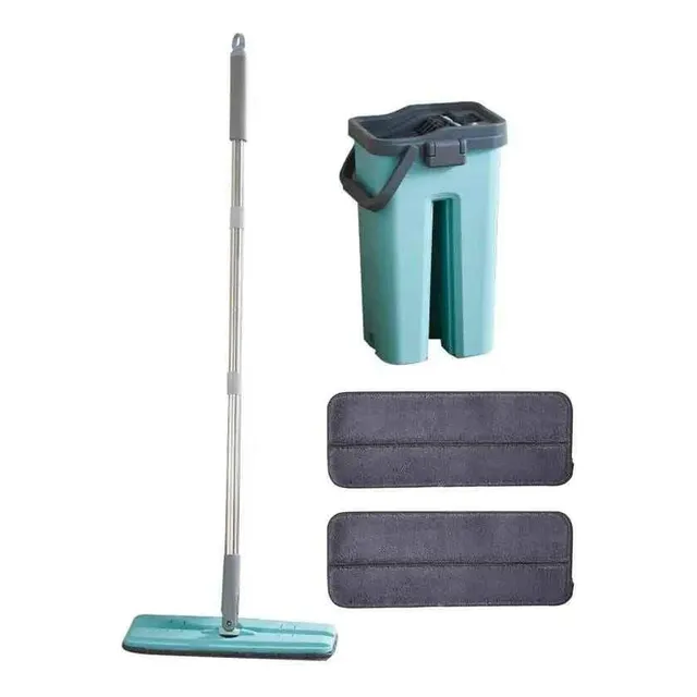 Trapeador Plano Escurridor Balde + 2 Mopas De Microfibra