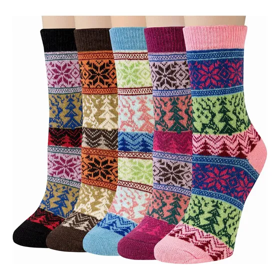 Calcetines Mujer Termicos Lana Suaves Estampados 5 Pares