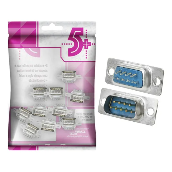 50x Conector Db9 Macho Solda Fio Rs232 Serial Alta Qualidade