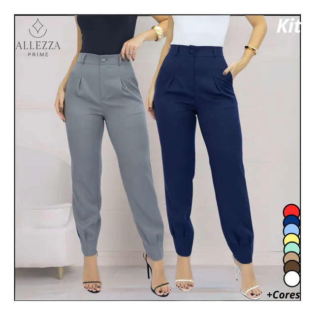 Kit 2 Calças Alfaiataria Feminina Cenoura Casual Social