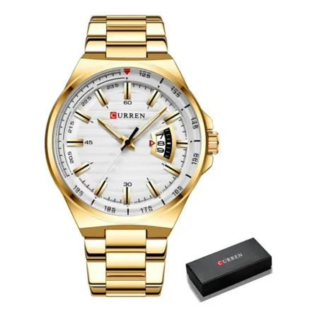 Relógio Masculino Curren 8375 de Quartzo Dourado com Calendário