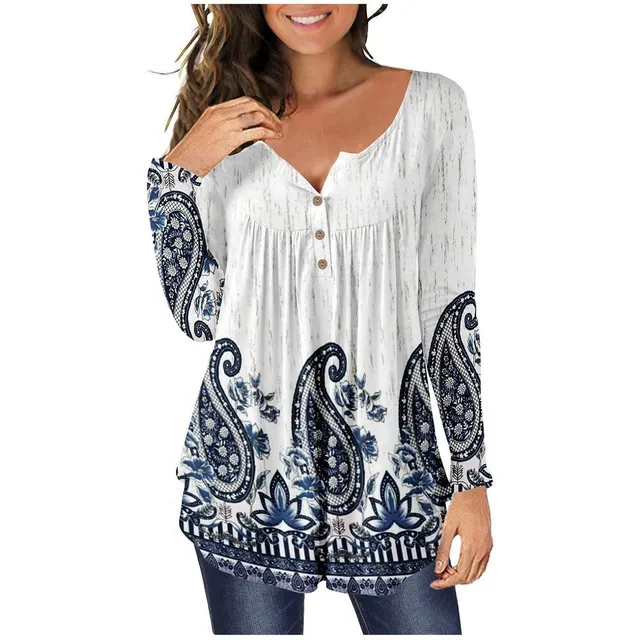 Blusa Manga Larga Cuello V Para Mujer Estilo Casual Pliegue
