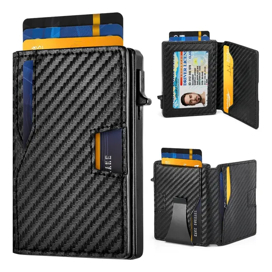 Billetera Tarjetero Cuero Hombre Minimalista Con Rfid