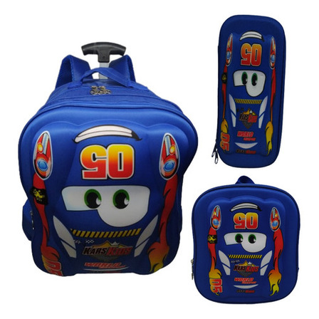 Kit De Mochila Escolar Rodinha Carros Reforçada 3d Alto Rel Cor Azul Desenho Do Tecido Listrado Kit De Mochila Escolar Rodinha Carros Reforçada 3d Alto Rel Cor Azul Desenho Do Tecido Listrado