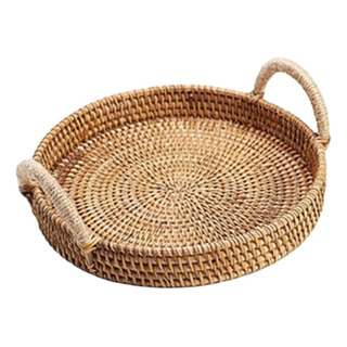 Cesta De Mimbre Hecha A Mano Con Asas De Madera Bandeja Cesta De Mimbre Hecha A Mano Con Asas De Madera Bandeja