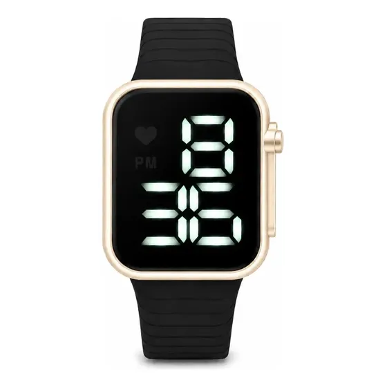 Relógios Digital Led Quadrado A Prova D'água Unissex Dourado/preto